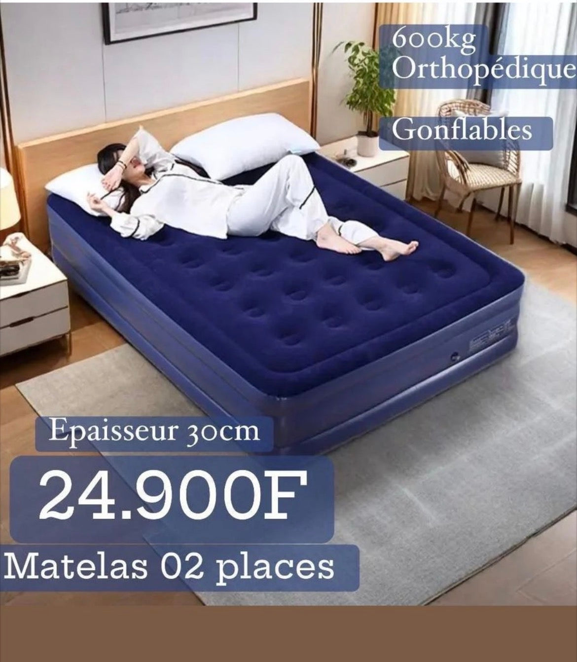 🛏️ Matelas Gonflable Orthopédique – 2 Places 💨